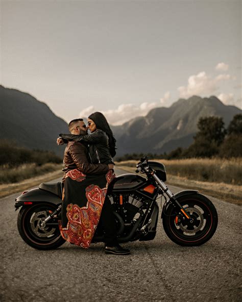 Edgy Vancouver Couple Takes Harley Motorcycle For A Spin At Engagement Session By Motorcycle