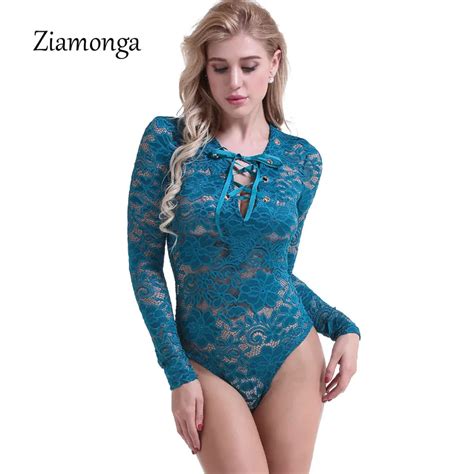 Ziamonga Sexy Deep V Neck Bodysuit 2018 Women Black Bodycon Lace Up Overalls One Piece Tops