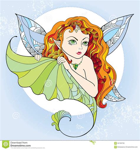 Mythological Pixie Or Forest Fairy With Long Red Hair And