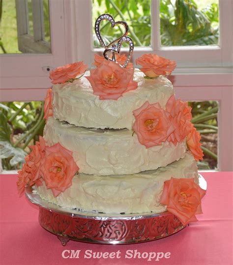 All Buttercream Wedding Cake With Coral Roses Decorated Cakesdecor