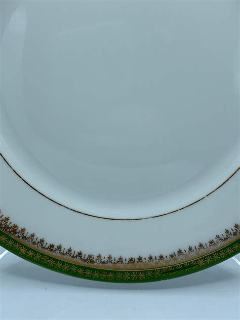 imperial crown china austria green and gold bands salad etsy