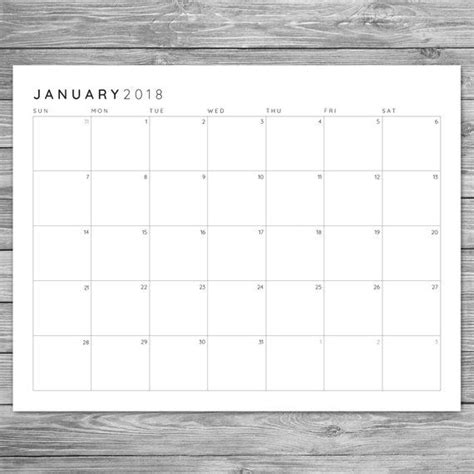 2017 2018 Printable Minimalist Monthly Grid Calendar Desk Calendar