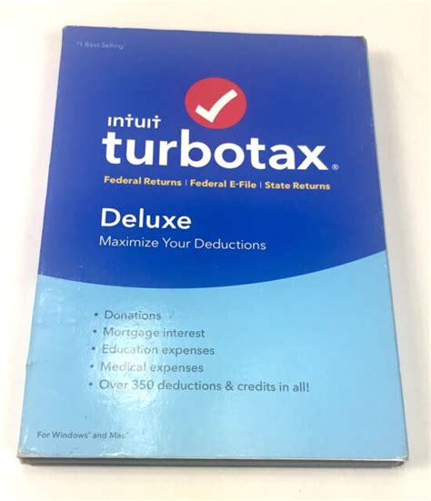 Intuit TurboTax Deluxe 2016 Federal State E File Licenses Tax