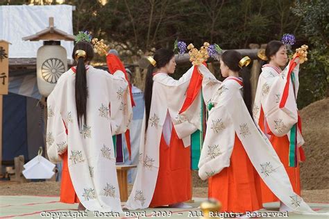 Group Of Mikas Shrine Maidens Japan Traditional Costume For Shinto