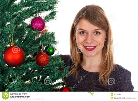 Decorating The Christmas Tree Stock Photo Image Of People Glamour