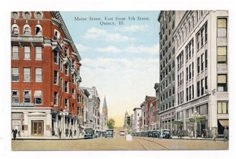 Old Postcard ~ Main Street East From Fifth Street ~ Quincy Illinois