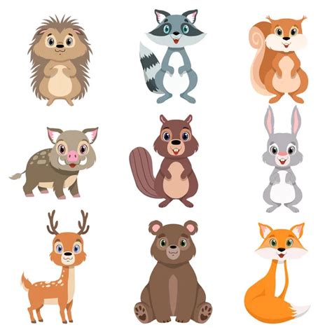 Cute Forest Animals And Birds Set Squirrel Hare Boar Raccoon