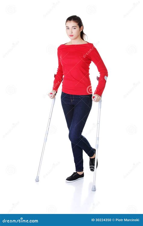 Woman Walking With Crutches Stock Photo Image Of Disabled Orthopedic