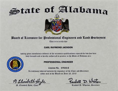 Alabama Pe License Certificate