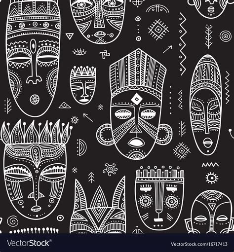 Seamless Pattern With African Ethnic Tribal Masks Vector Image