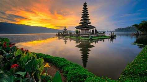 Temple In Water With Reflection Bali Indonesia Pura Ulun Danu Bratan 144