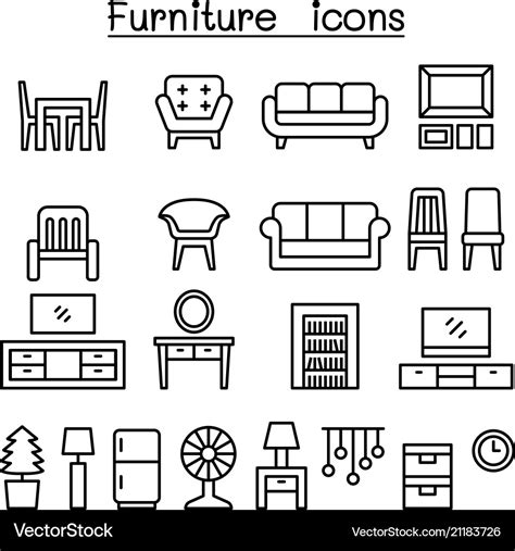 Furniture In Front View Icon Set Royalty Free Vector Image