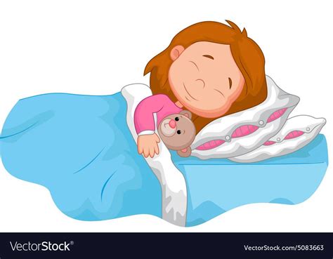 Illustration Of Cartoon Girl Sleeping With Stuffed Bear Download A
