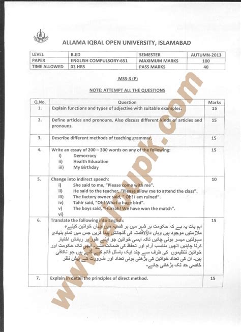 Compulsory English I Code 386 Fafsc Aiou Old Papers