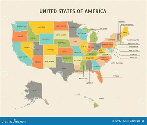 Cartoon Colorful Usa Map Card Poster Vector Stock Vector