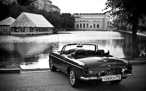 Black White Old Cars Monochrome Vehicles Lakes Greyscale Wallpaper