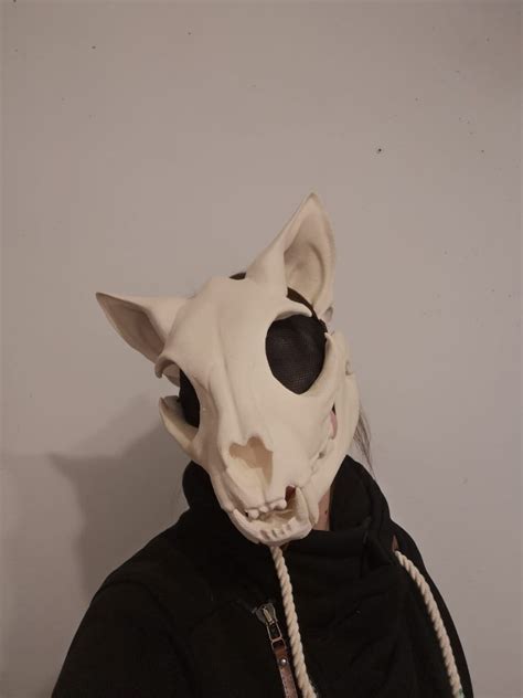 Movable Cat Skull Mask With Eye Mesh Cat Skull Moving Jaw Etsy