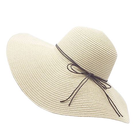 Yuuve Ladies Summer Straw Hat Foldable Beach Cap Wide Brim Large Fedora Floppy Sun Hat For Women