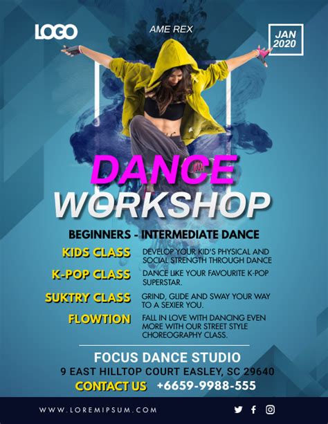 Dance Workshop Classes School Workshop Flyer Template Postermywall
