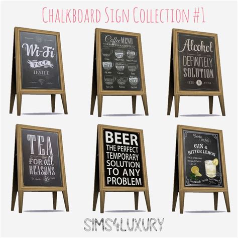 Chalkboard Sign Collection 1 Sims4luxury In 2020 Sims 4 Sims