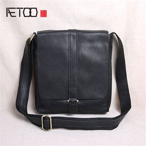 Aetoo New Clamshell Vintage Layer Cowhide Cross Section Shoulder Bag Mens Messenger Bag Casual