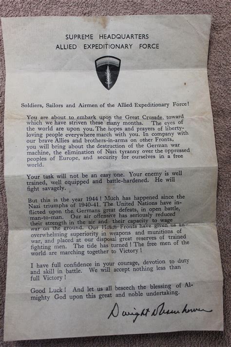 Ww2 Eisenhower D Day Invasion Letter Double Sided Copy From Original