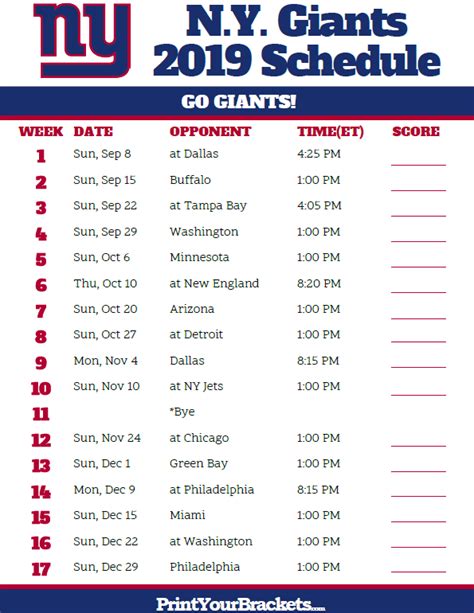 New York Giants Printable Schedule The New York Giants Take On The Las Vegas Raiders In