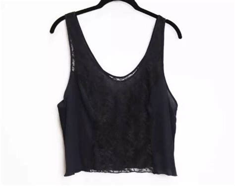 Sheer Black Crop Top Vintage Black Lace Crop Top Cropped Cami Etsy