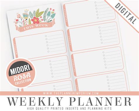 Midori Weekly Planner Inserts Rosa Collection Midori Etsy