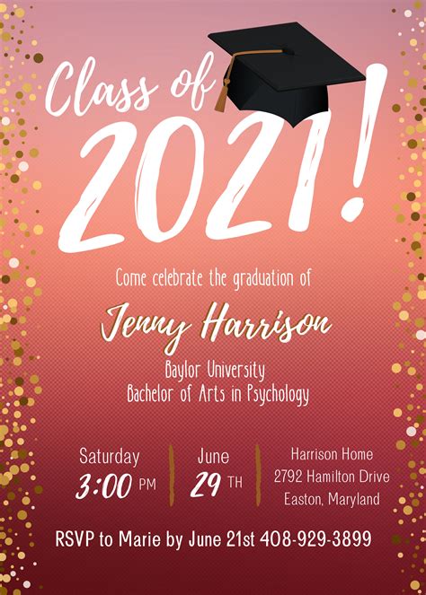 Custom Color Grad Invitation Class Of 2021 Graduation Party Etsy
