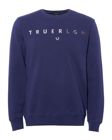 True Religion Mens Embroidered Logo Sweatshirt Blue Fade Jumper