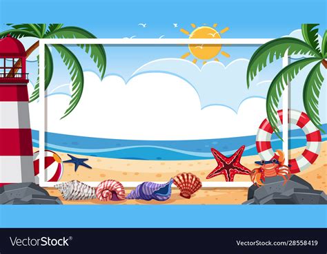 Border Template With Beach Scene In Background Vector Image