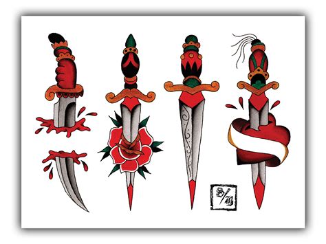 Classic Daggers Tattoo Flash Sheet Second Best Collective