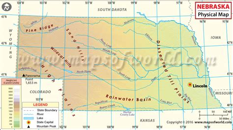 Physical Map Of Nebraska Nebraska Physical Map