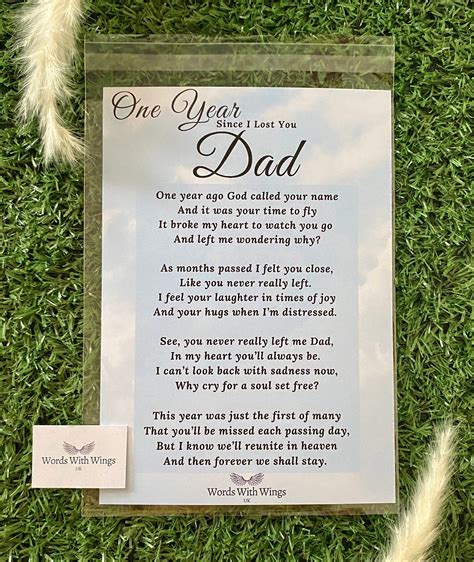 One Year Since I Lost You Dad Grave Card Memorial Card Etsy UK