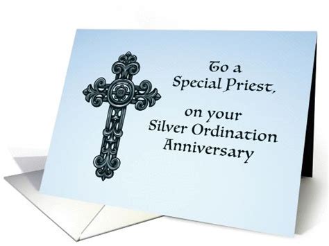 Priest Silver 25th Ordination Anniversary Ornate Cross Card Cards