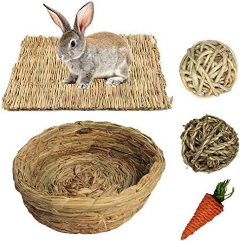 Bunny Grass Mat Woven Bed Matrabbit Digging Hay Straw Resting Basket