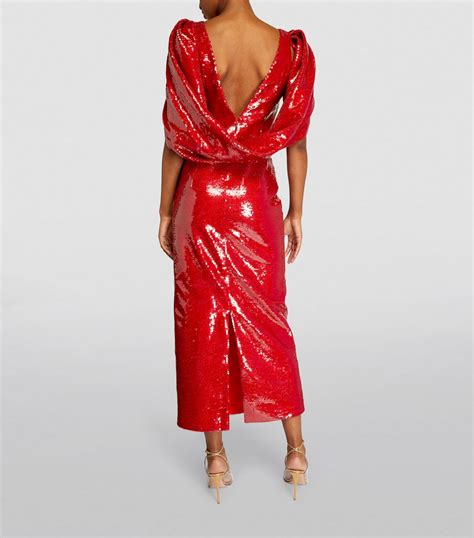 Huishan Zhang Red Sequinned Alba Maxi Dress Harrods Uk