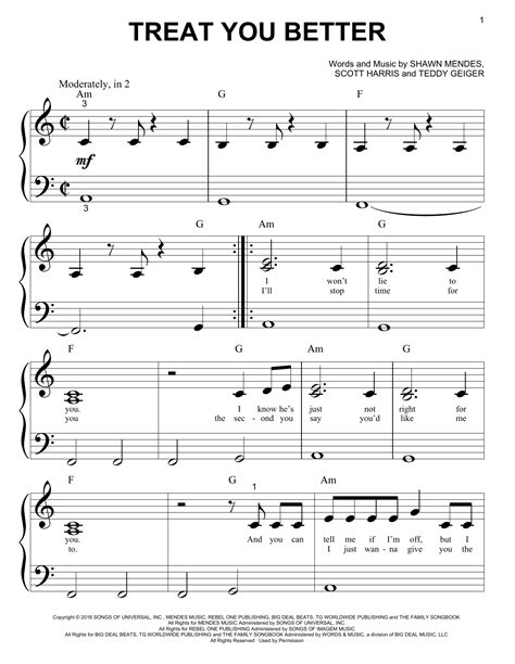 Shawn Mendes Treat You Better Sheet Music