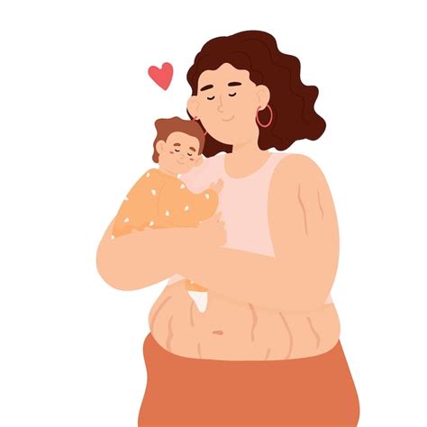Premium Vector Woman With Stretch Marks On Her Stomach After Pregnancy