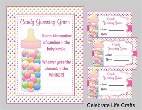 Baby Shower Candy Bottle Guessing Game Sign And Tags Baby Girl Owl Baby
