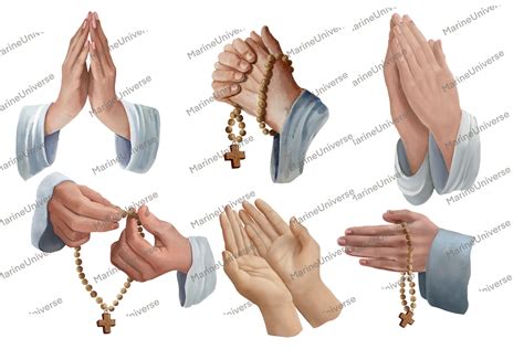 Hands Watercolor Clipart Praying Hands Hands With Rosary By Marine Universe Thehungryjpeg