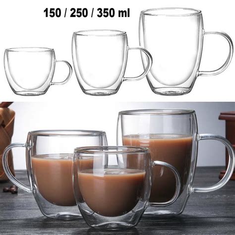 buy 2pcs 150 350ml glass coffee mug clear double wall insulated thermal tea cup drinking at