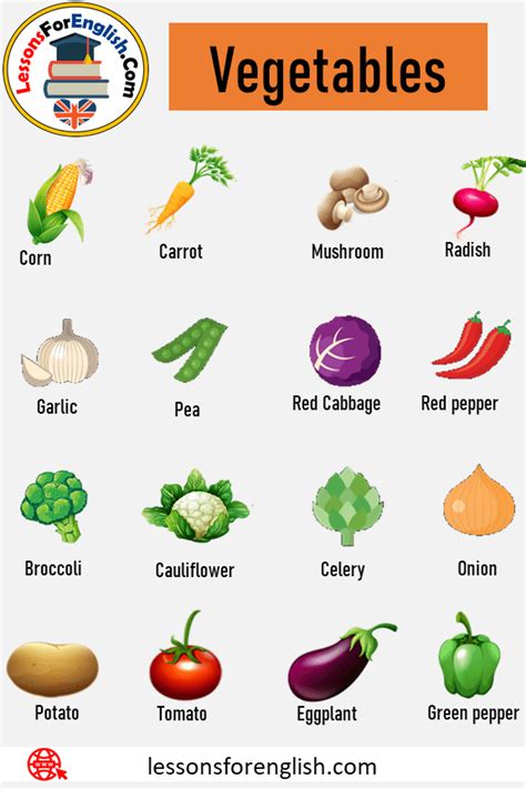 100 Vegetables Names Pictures Definition And Example Sentences