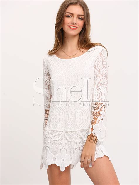 Long Sleeve Crochet Lace Dress Sheinsheinside