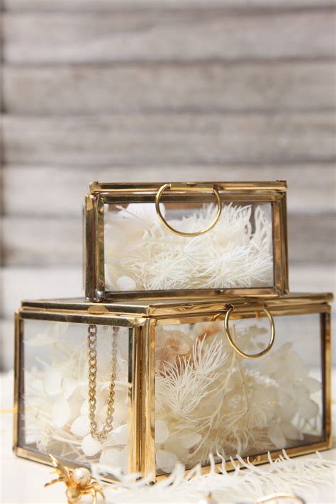 Beautiful Brass Gold Glass Jewellery Box With White Neutral Etsy