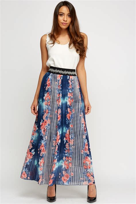 Floral Print Pleated Maxi Skirt Just 7