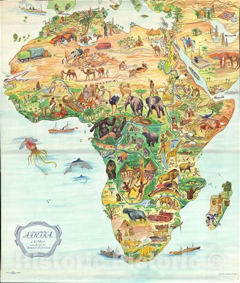 Lindblad Pictorial Map Of Africa 1955 Old Maps Antique Maps Vintage