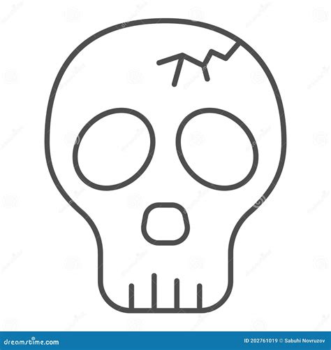 Skull With Crack Thin Line Icon Halloween Concept Cracked Skull