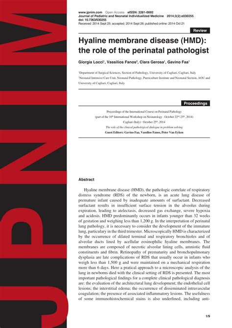 Pdf Hyaline Membrane Disease Hmd The Role Of The Perinatal Pathologist